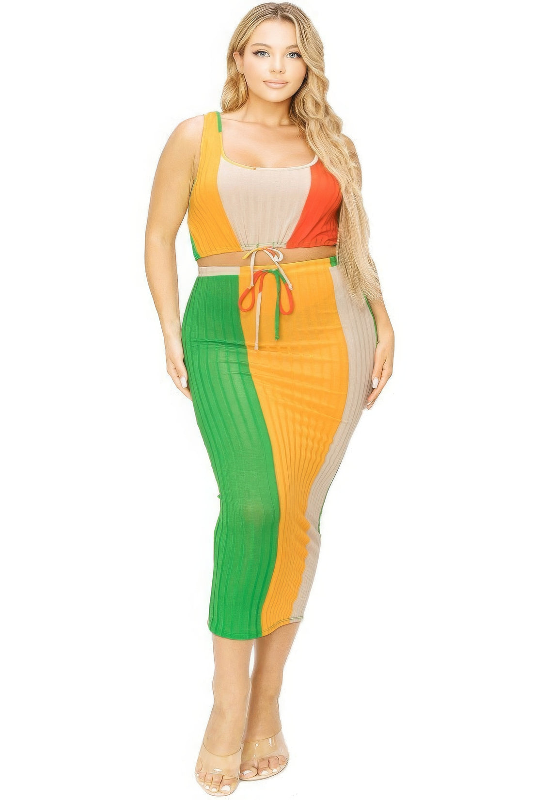 Plus Sleeveless Color Block 2 Piece Skirt Set