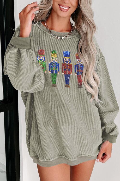 Sequin Nutcracker Drop Shoulder Sweatshirt