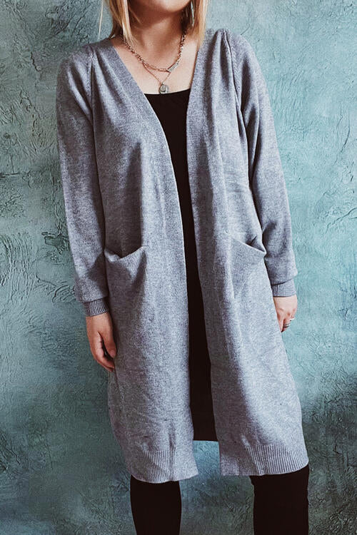 Open Front Longline Cardigan with Pockets