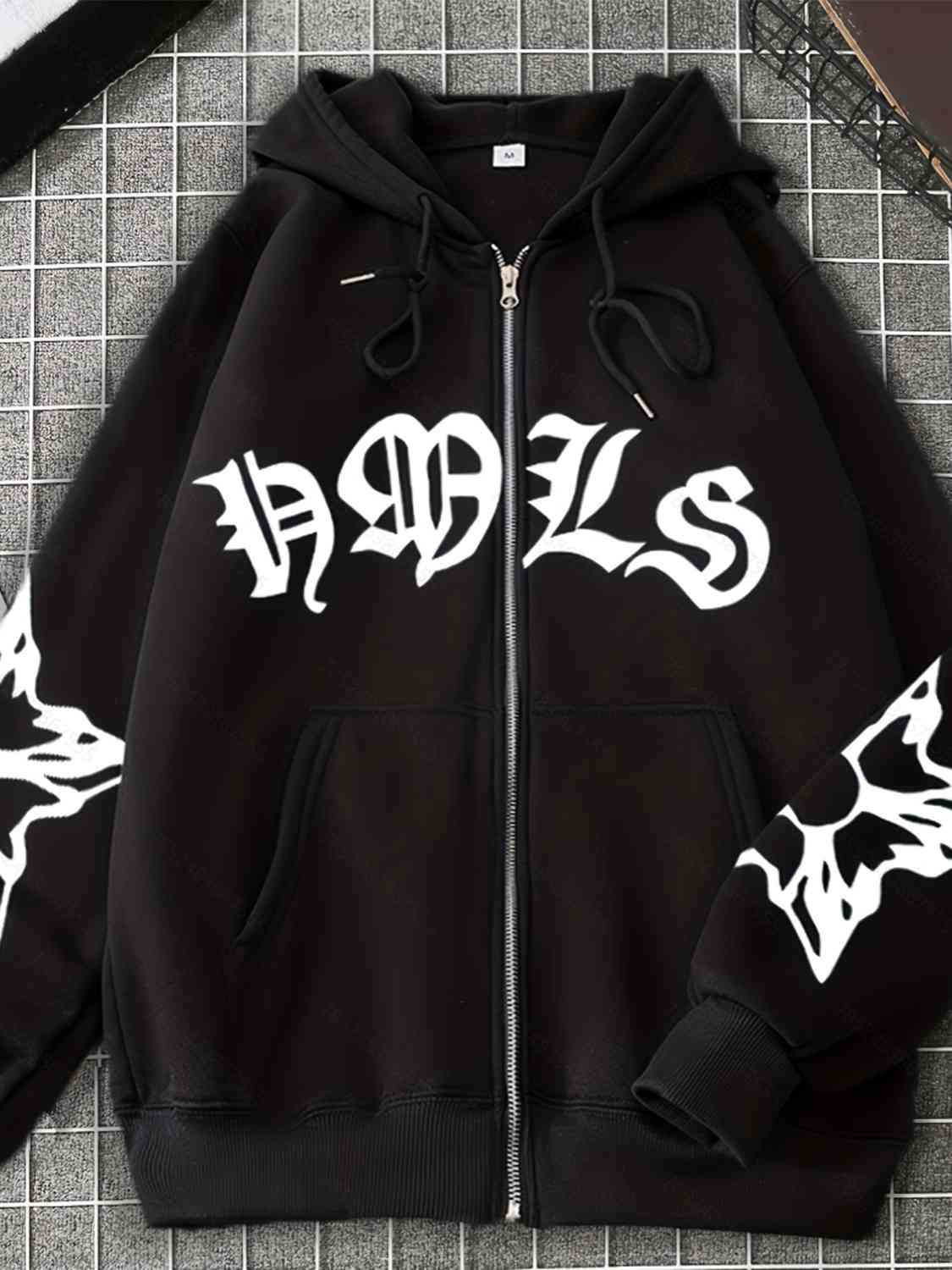 Graphic Drawstring Hoodie with Pockets
