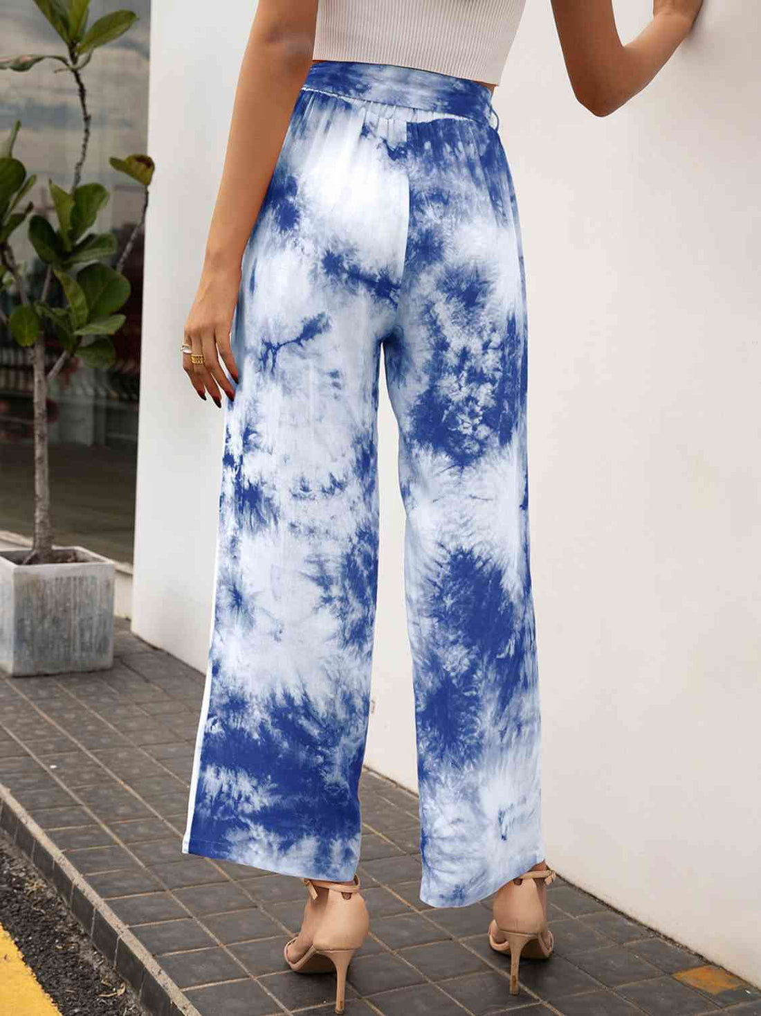 Tie-Dye Tie Front High Waist Pants