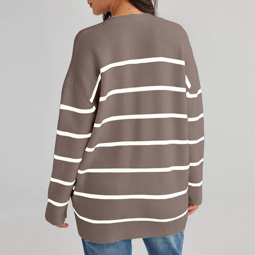 Striped V-Neck Long Sleeve Cardigan