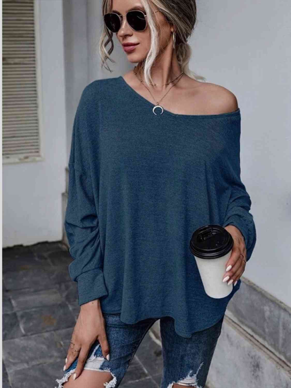 Full Size Round Neck Dropped Shoulder Tied T-Shirt