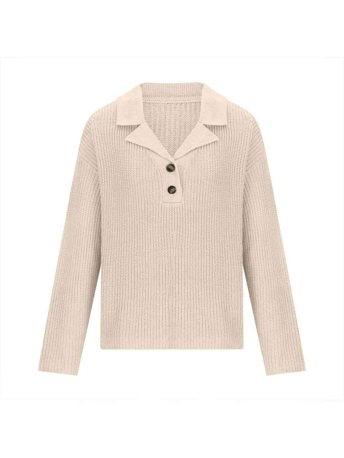 Collared Neck Half Button Knit Top