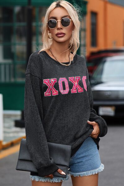 XOXO Round Neck Dropped Shoulder Sweatshirt