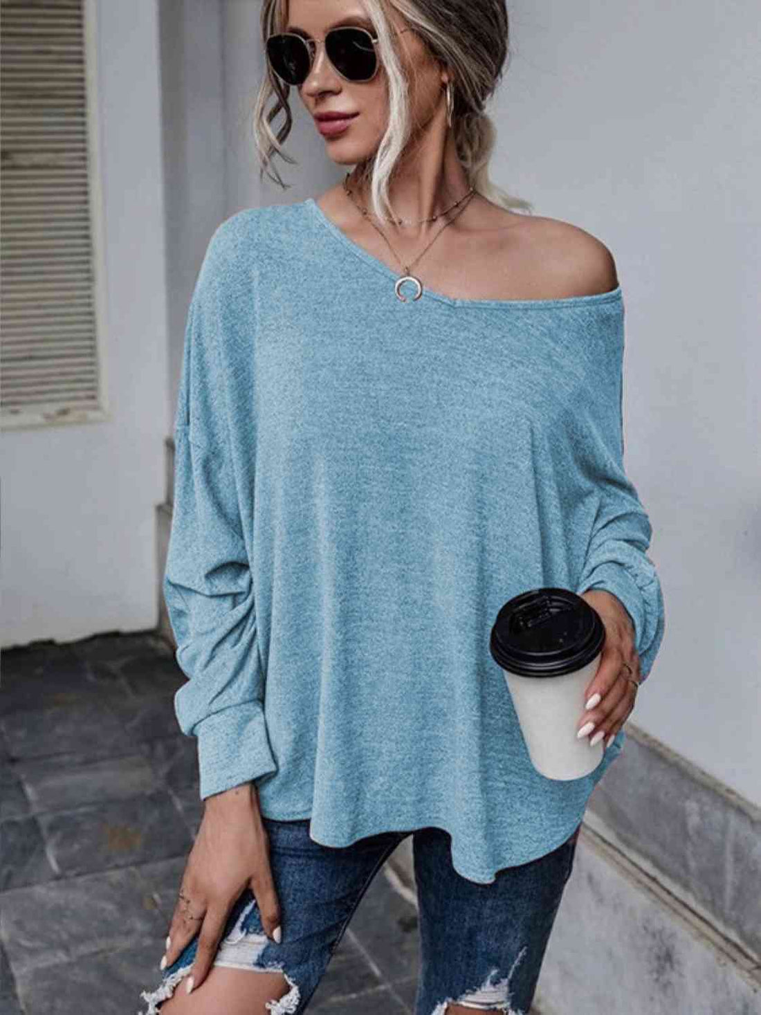 Full Size Round Neck Dropped Shoulder Tied T-Shirt