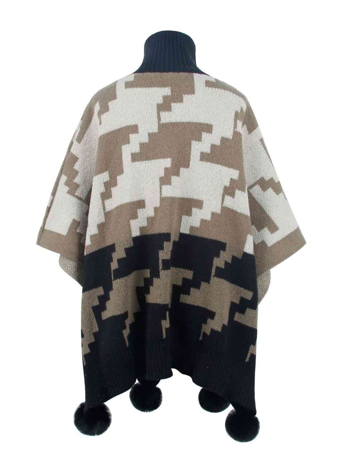 Turtleneck Pom-Pom Trim Poncho