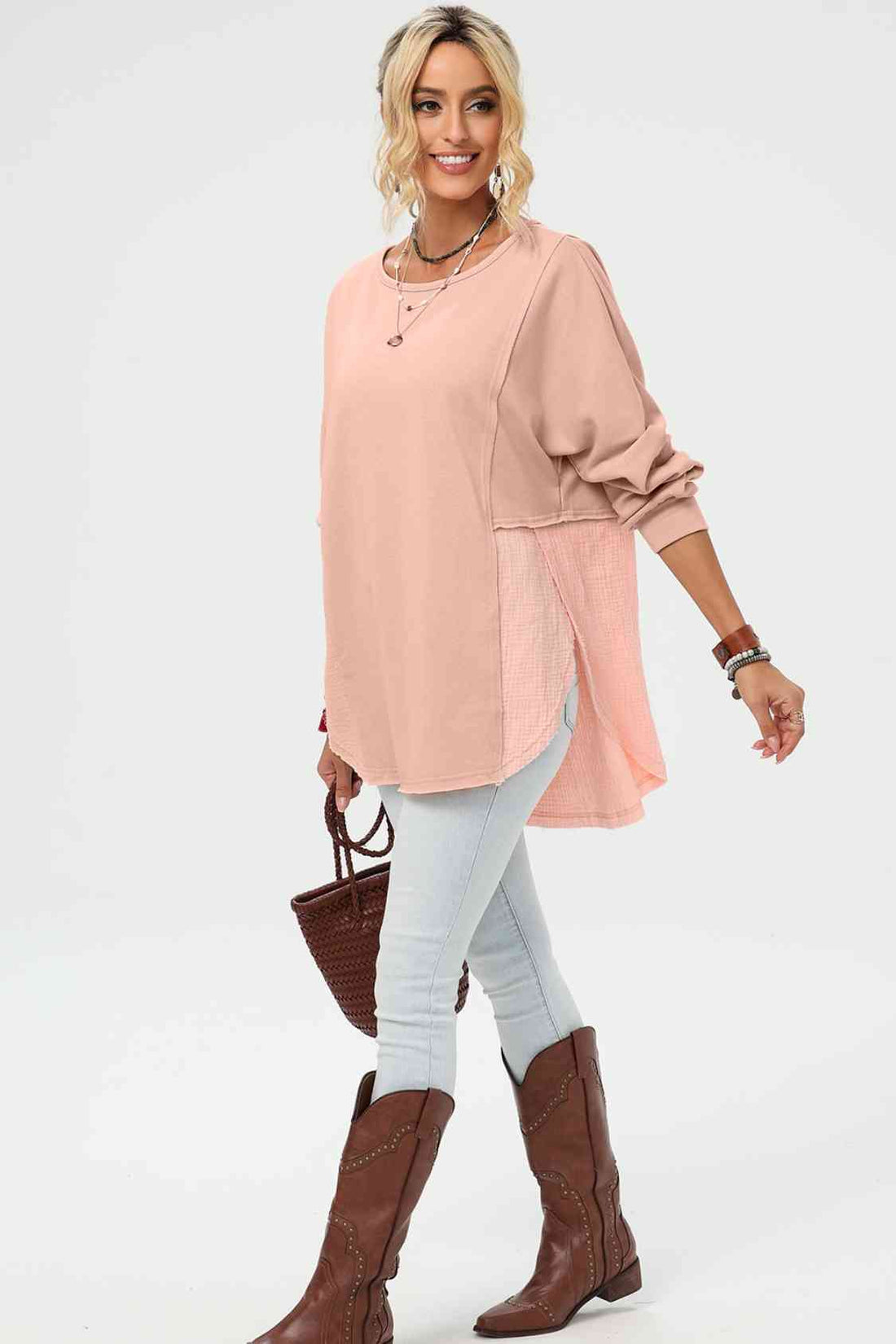 Curved Hem Dolman Sleeve Top