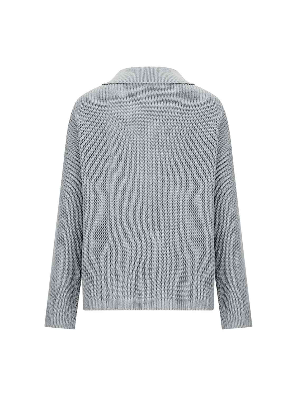 Collared Neck Half Button Knit Top