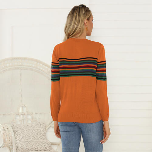 Striped Round Neck Long Sleeve Sweater