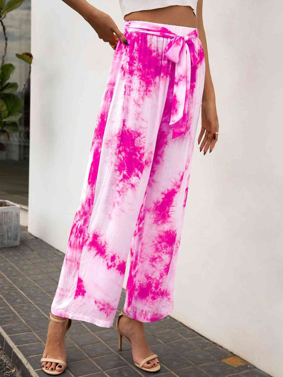 Tie-Dye Tie Front High Waist Pants