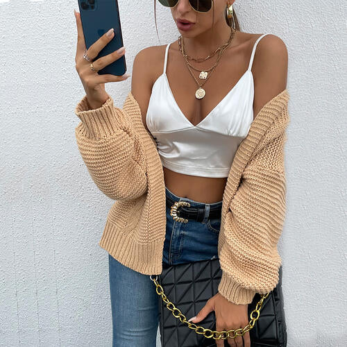 Open Front Dropped Shoulder Cardigan