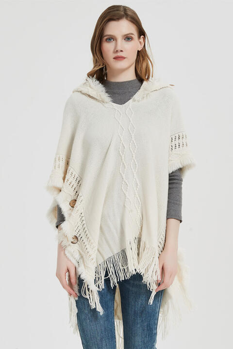 Fringe Hem Hooded Poncho