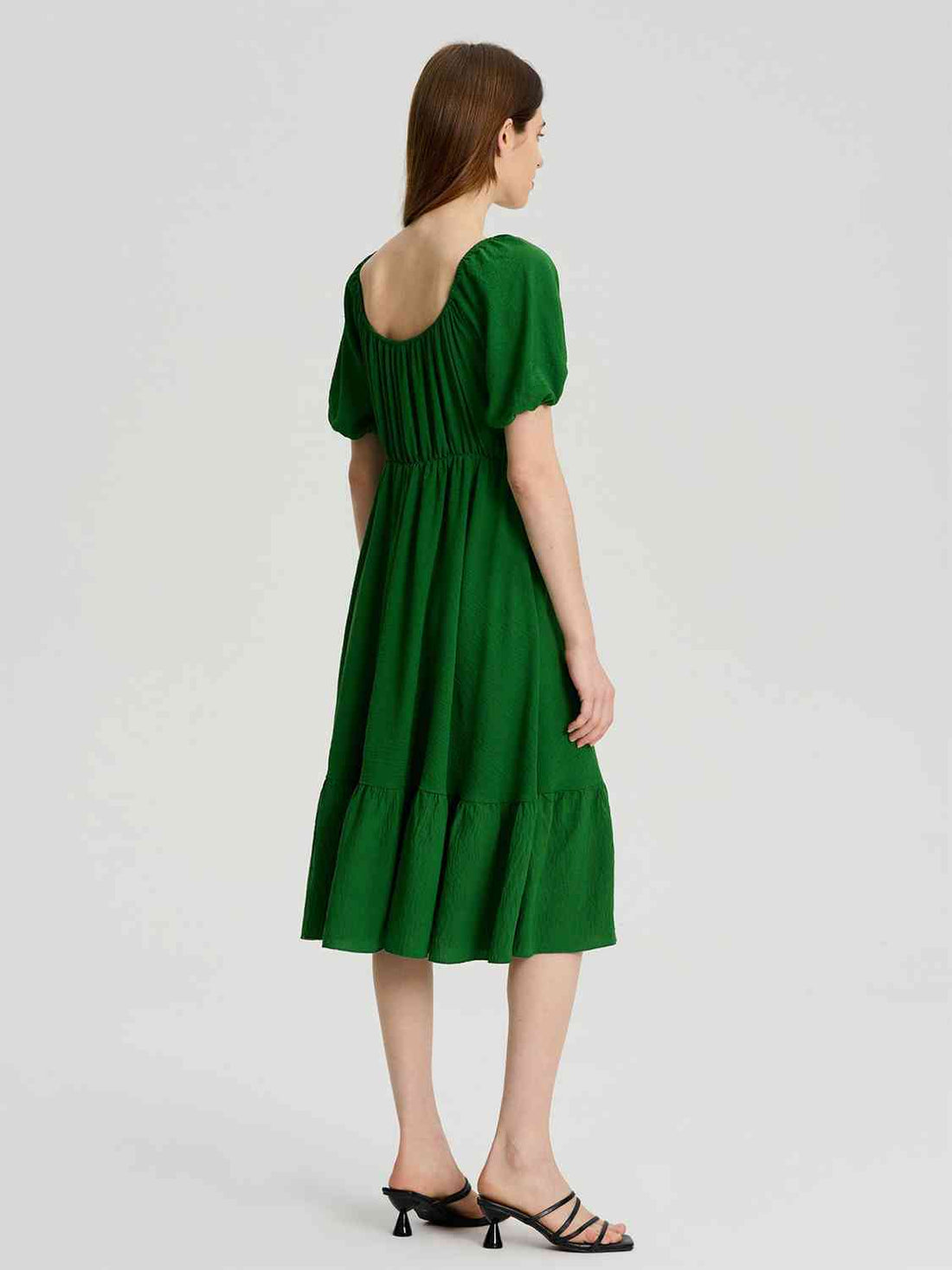 Ruffle Hem Square Neck Balloon Sleeve Dress