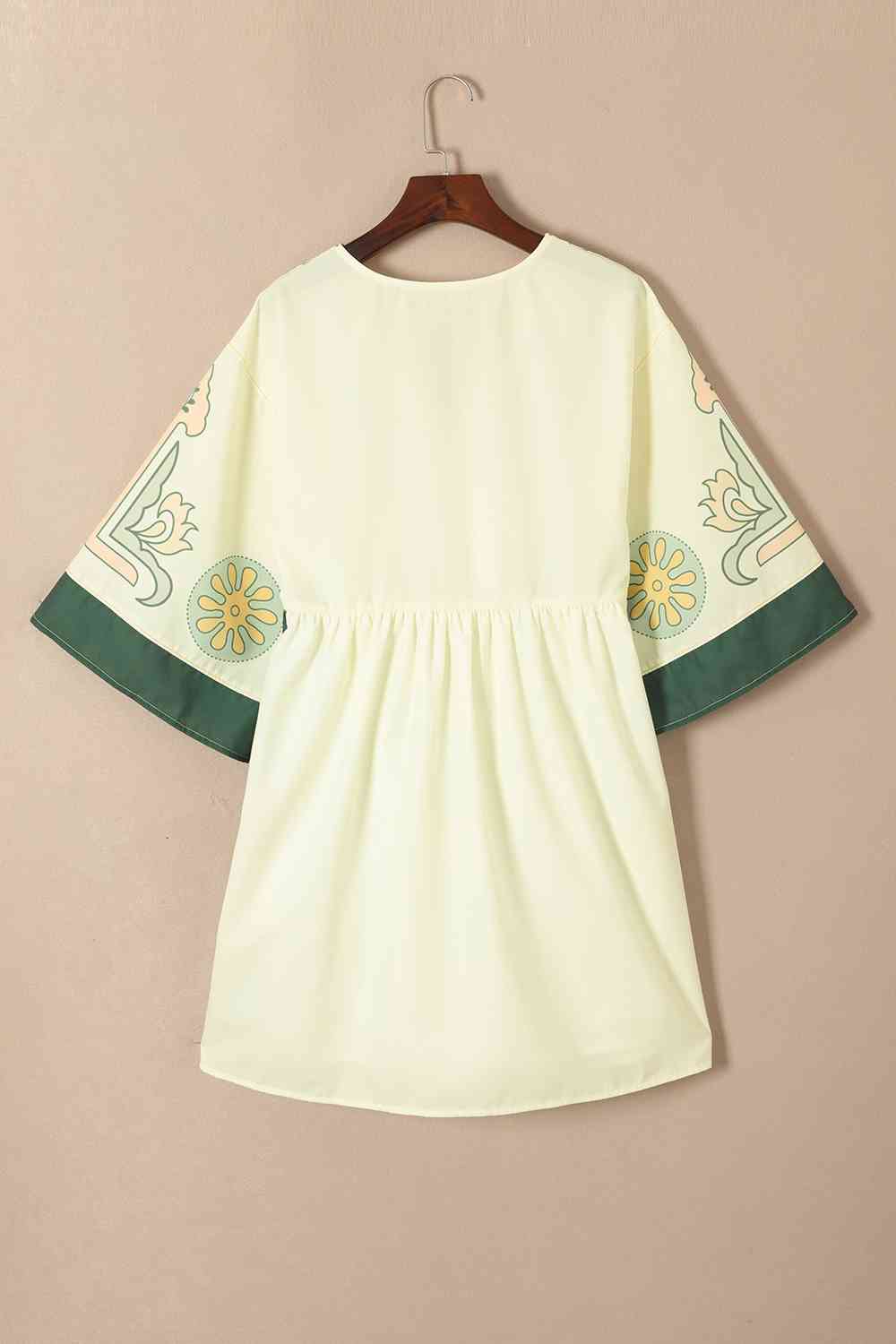 Printed V-Neck Kimono Sleeve Dress