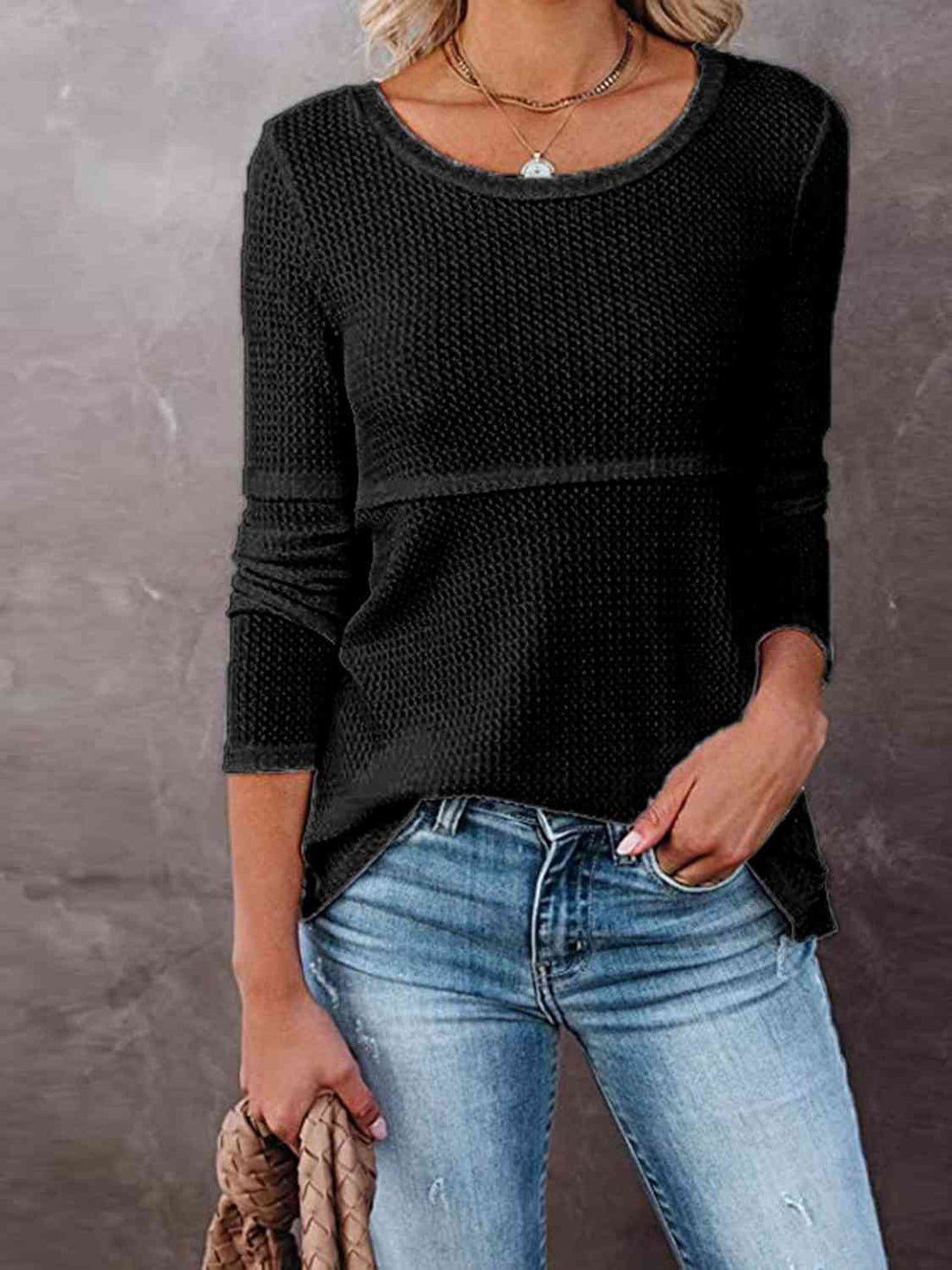 Cutout Round Neck Long Sleeve T-Shirt