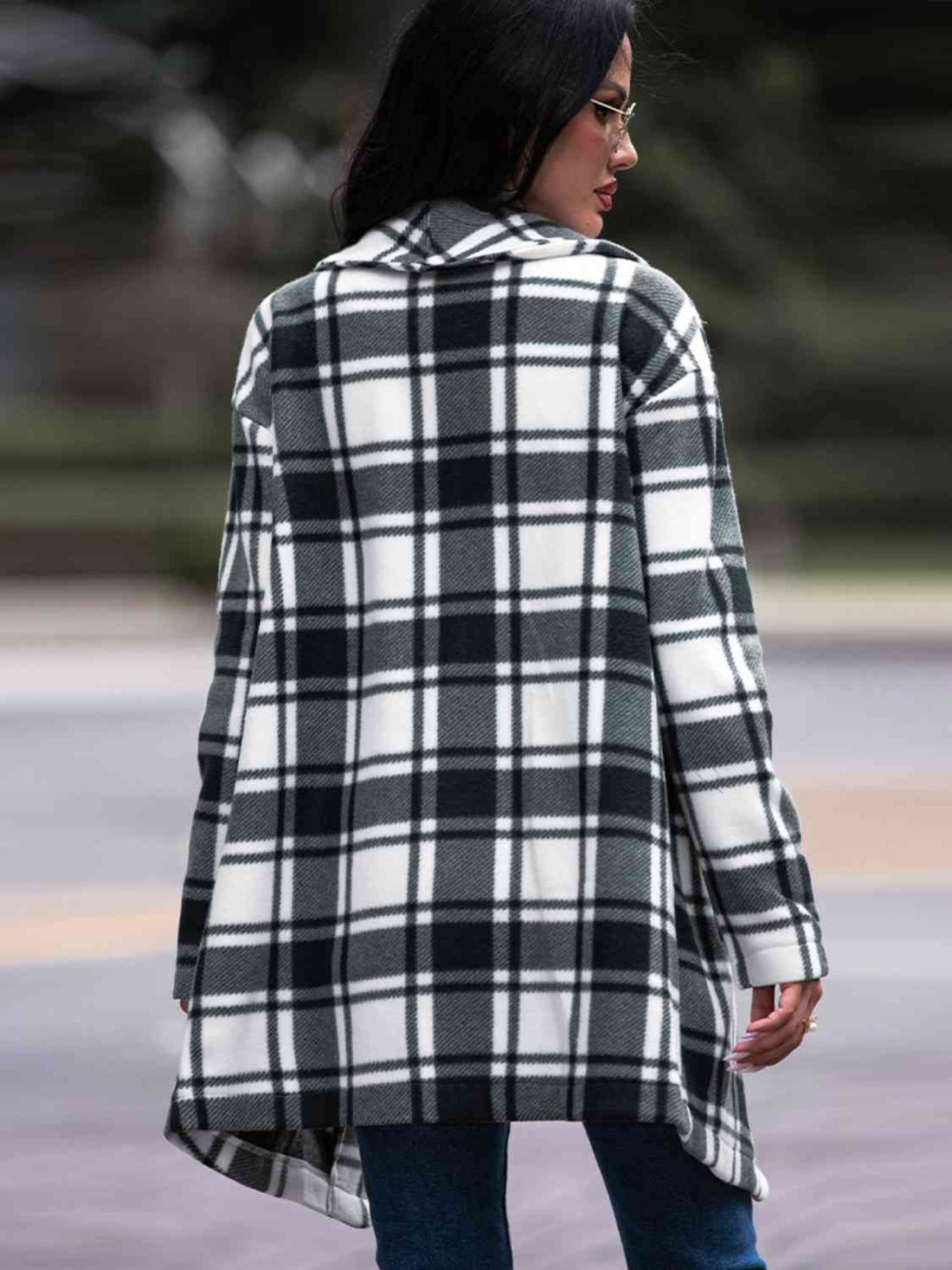 Plaid Shawl Collar Coat with Pockets