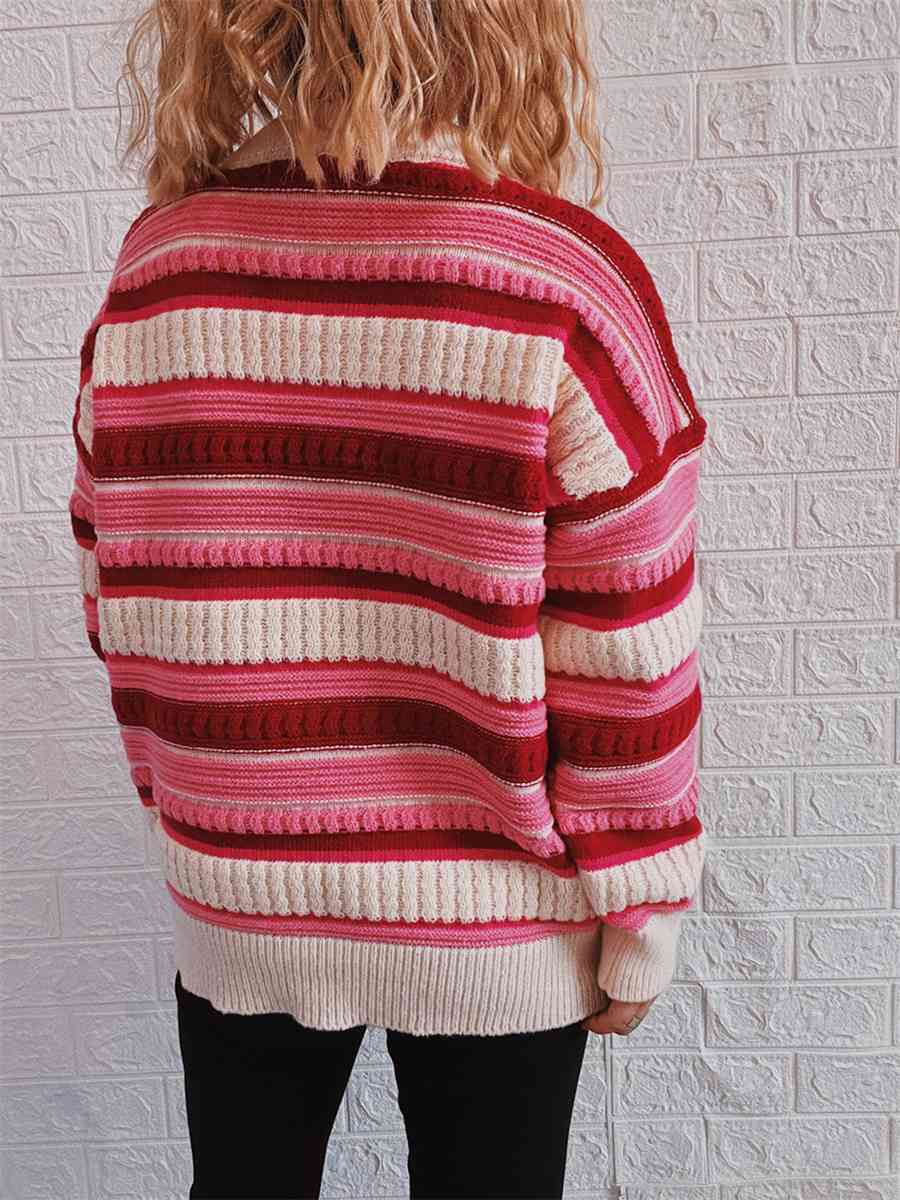 Striped Drop Shoulder Round Neck Sweater