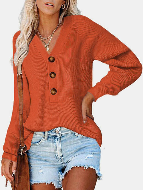 Half Button Long Sleeve Knit Top