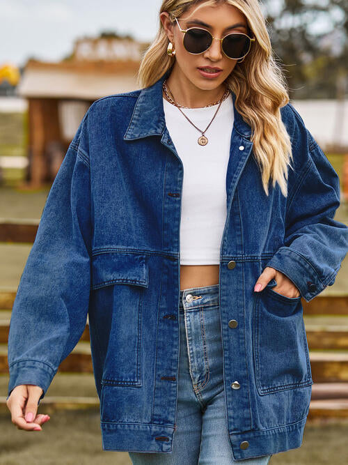 Collared Neck Button Up Denim Jacket