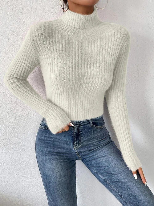 Ribbed Turtleneck Long Sleeve Sweater