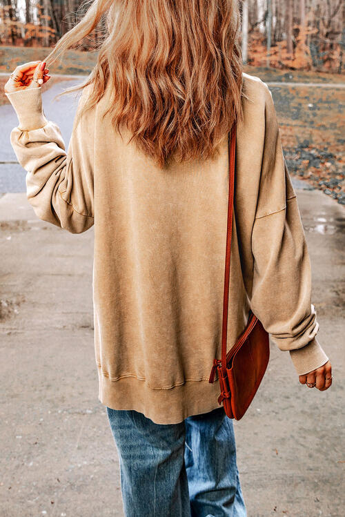 Letter Graphic Drop Shoulder Long Sleeve Slit Sweatshirt