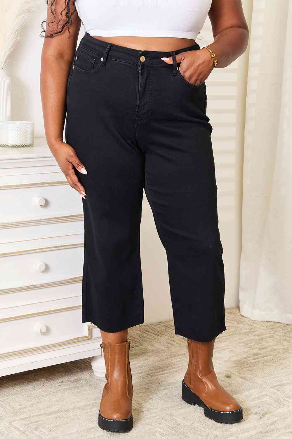 Judy Blue Full Size High Waist Wide Leg Cropped Jeans