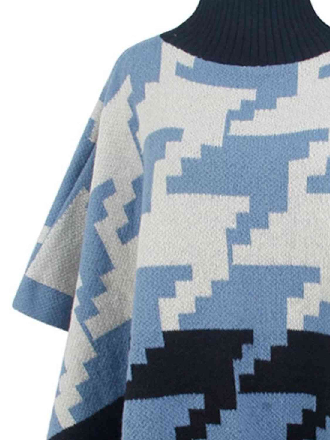 Turtleneck Pom-Pom Trim Poncho