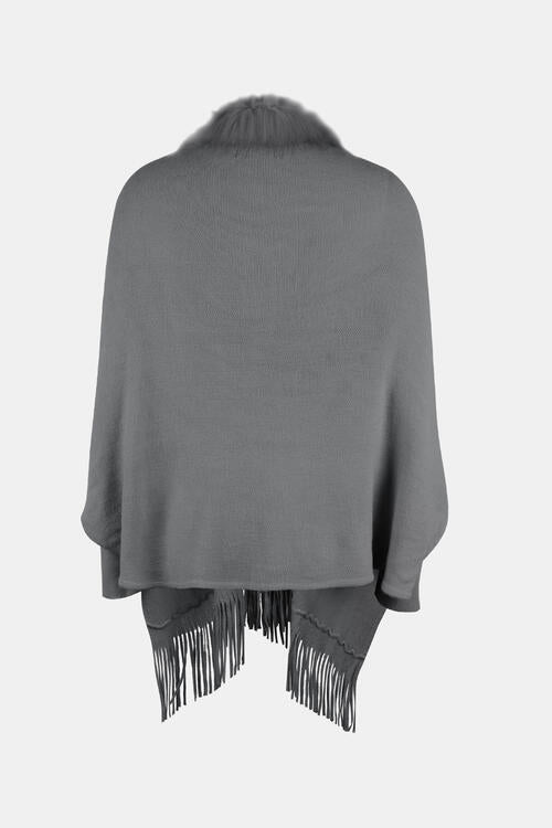 Fringe Open Front Long Sleeve Poncho