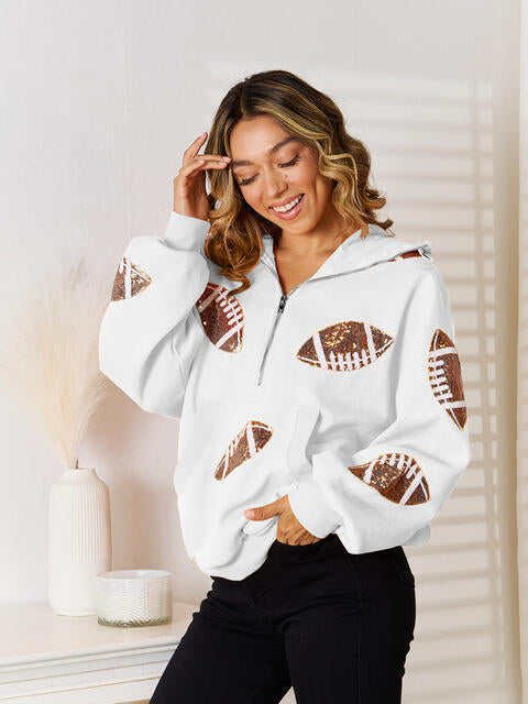 Sequin Football Patch Half-Zip Hoodie