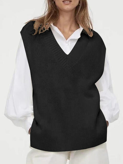 V-Neck Slit Sweater Vest