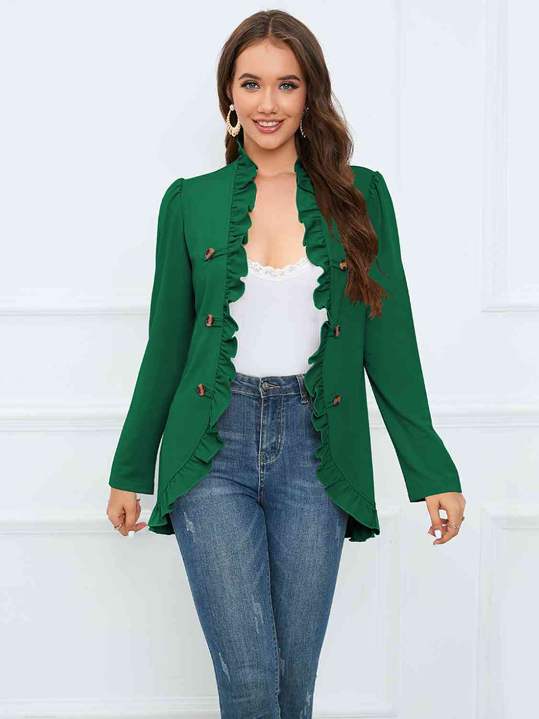 Ruffled Long Sleeve Blazer