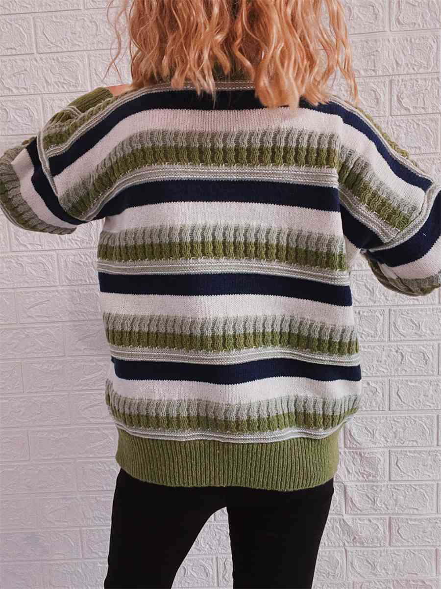 Striped Drop Shoulder Round Neck Sweater