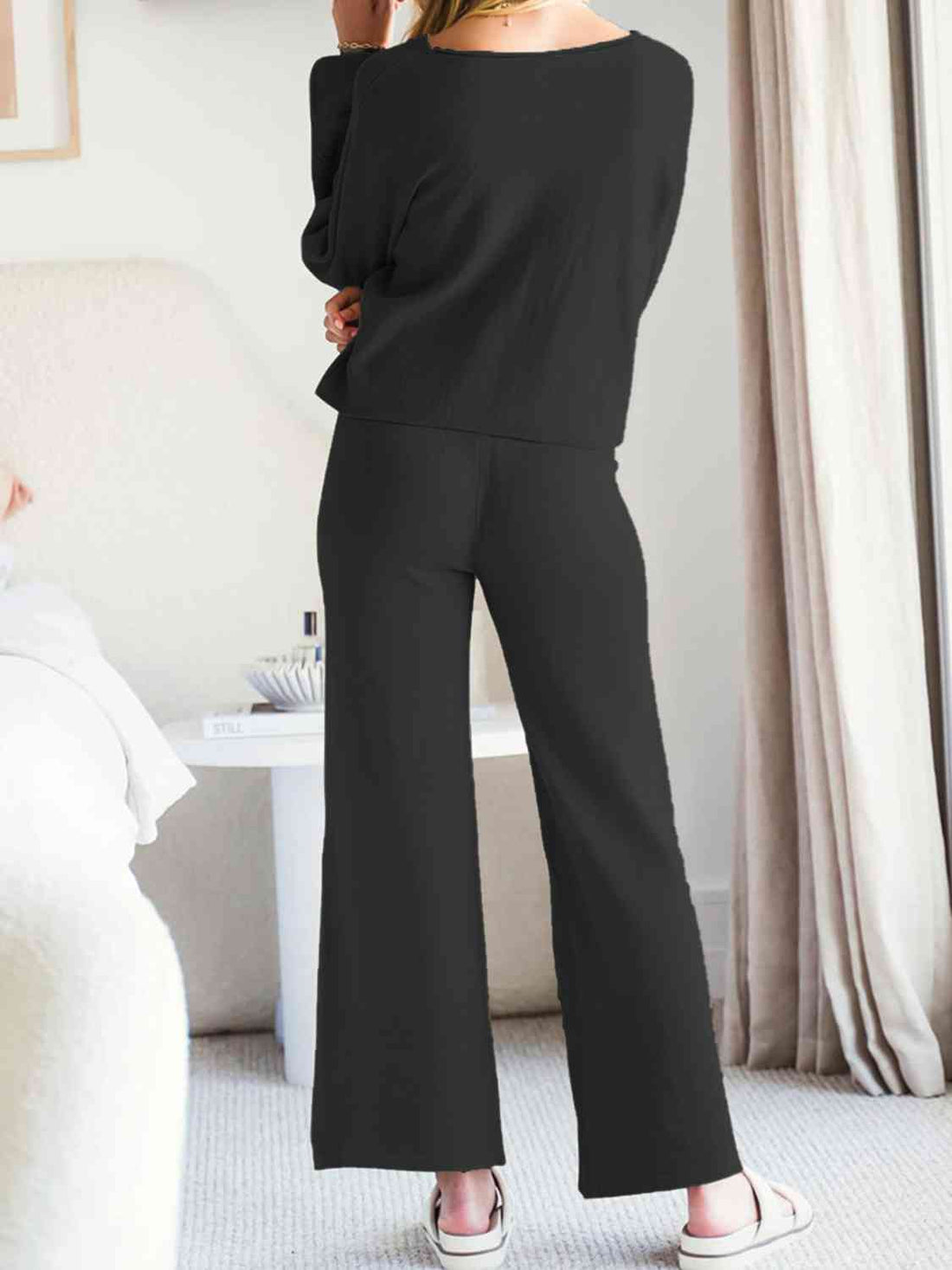 Long Sleeve Lounge Top and Drawstring Pants Set