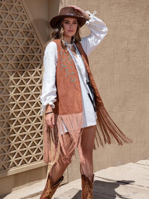 Fringe Hem Open Front Vest