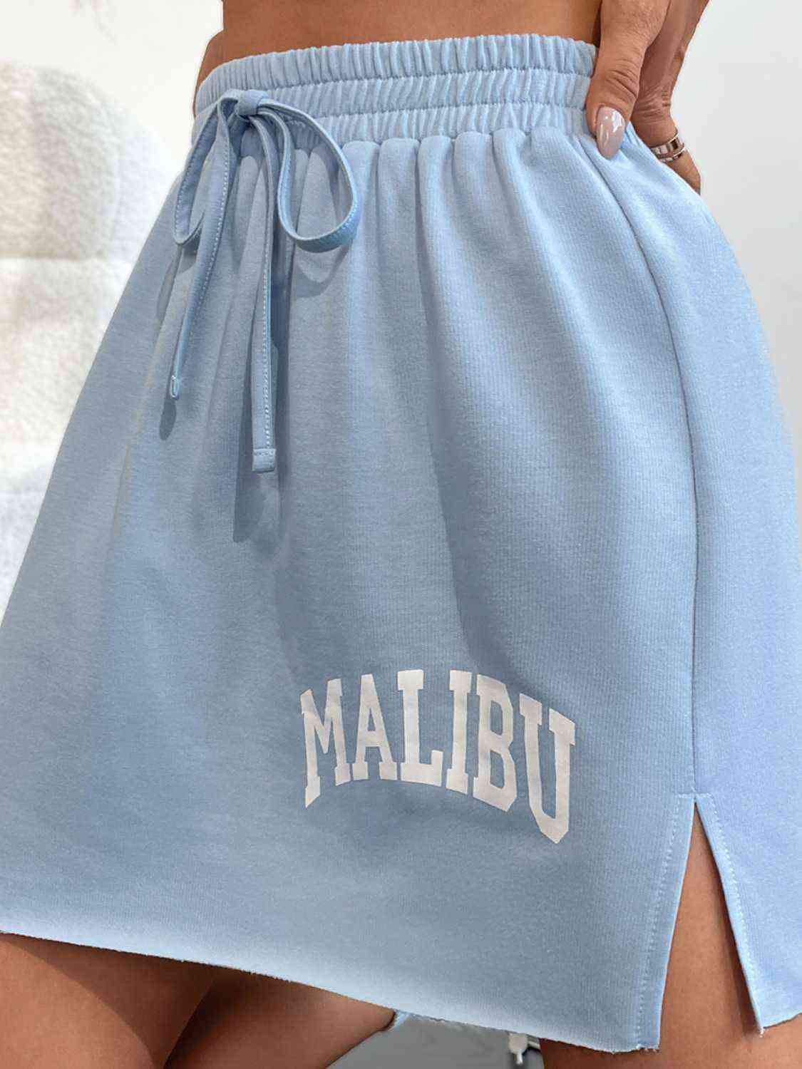 MALIBU Graphic Drawstring Slit Skirt