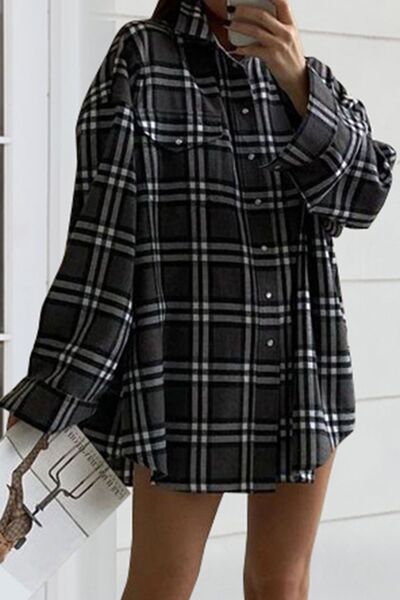 Plaid Pocketed Dropped Shoulder Shirt