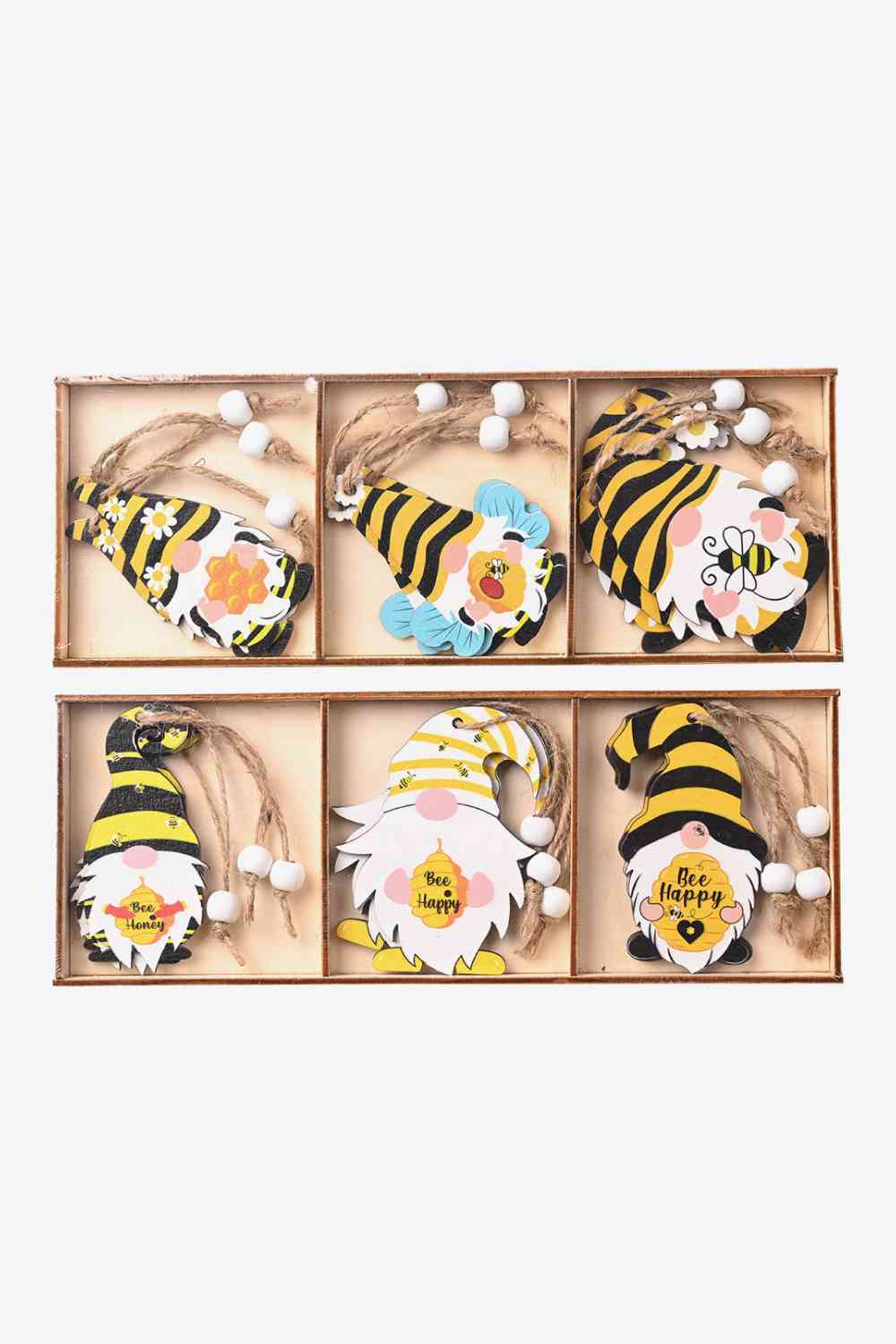 3-Pack Bee Wood Gnome Ornaments