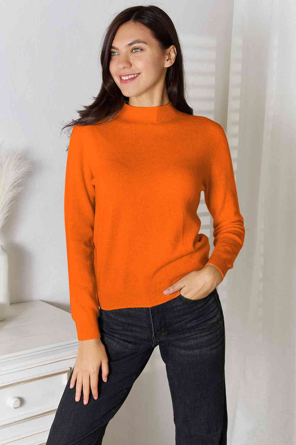 Mock Neck Long Sleeve Knit Top