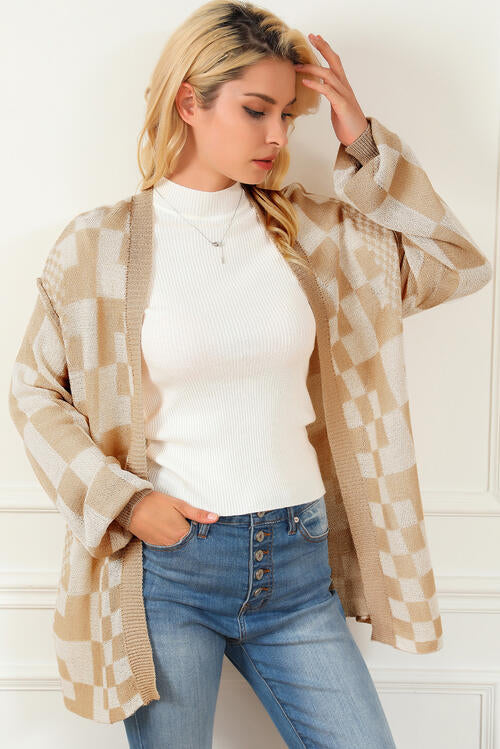 Checkered Open Front Cardigan