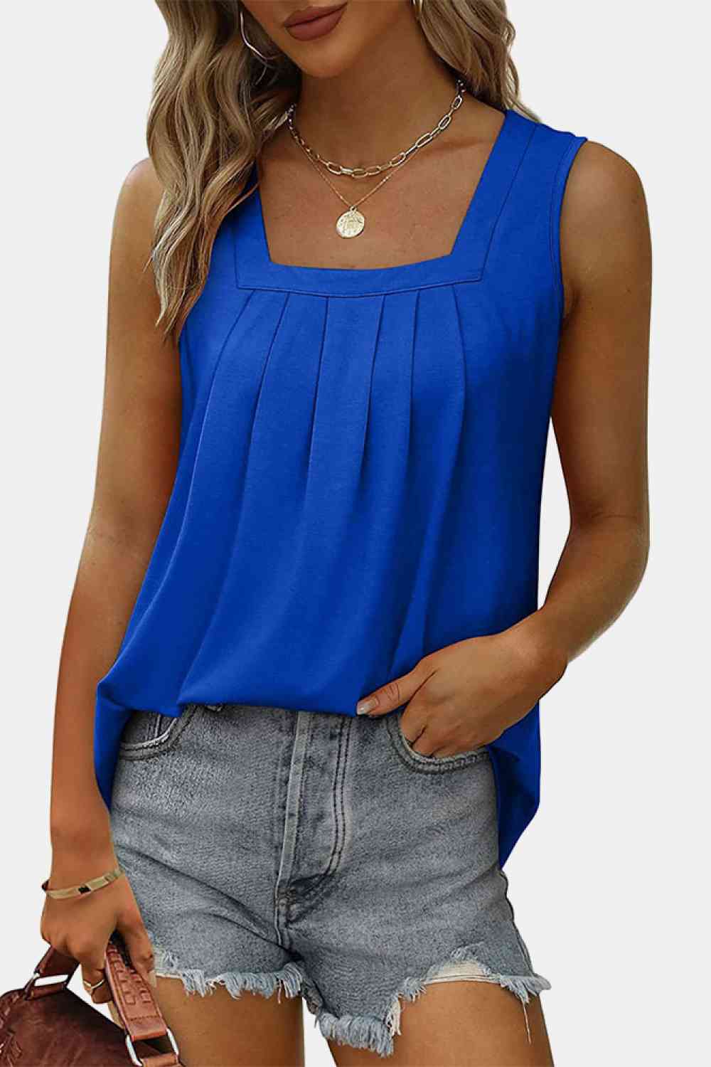 Square Neck Pleated Detail Tank