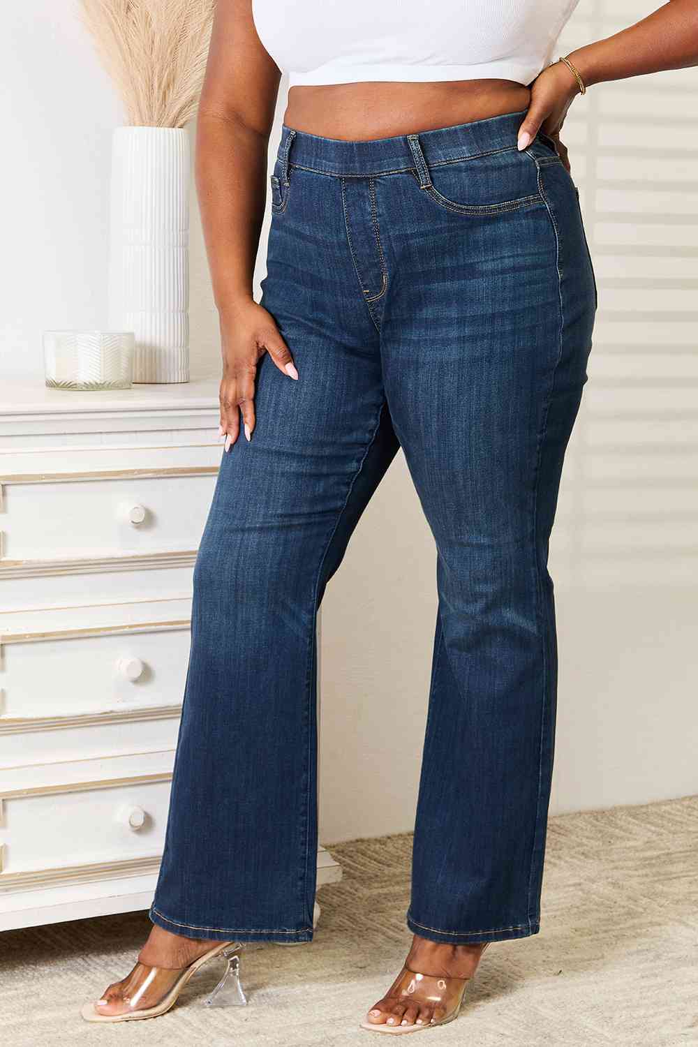 Judy Blue Full Size Elastic Waistband Straight Jeans