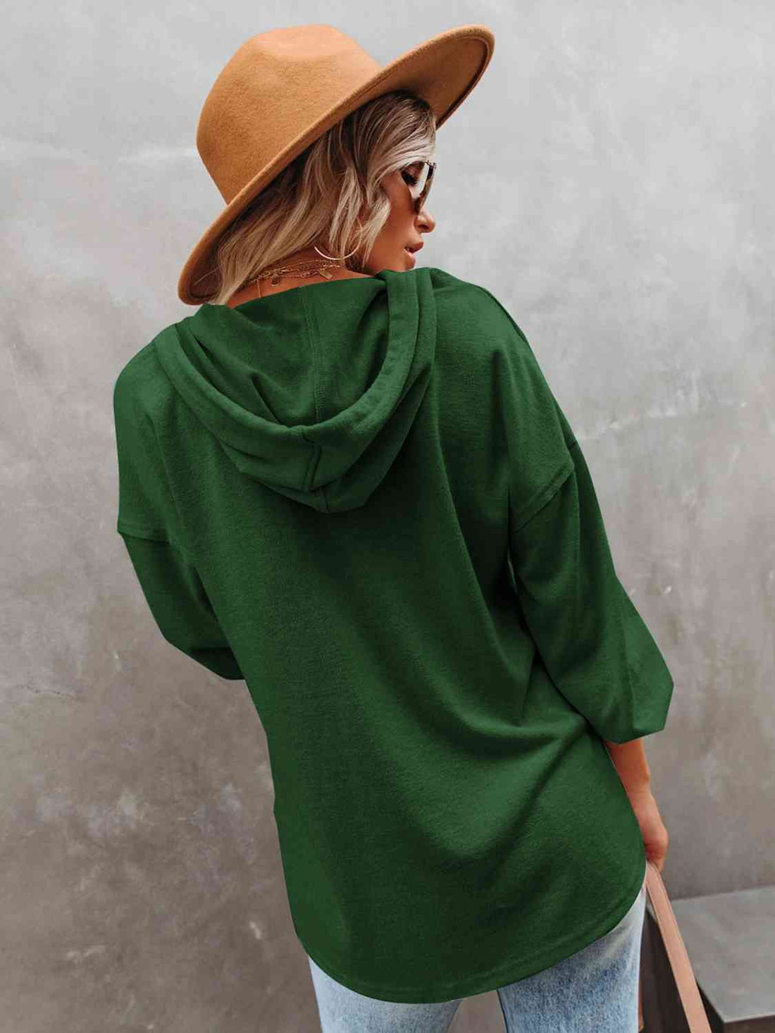 Buttoned Drop Shoulder Hoodie