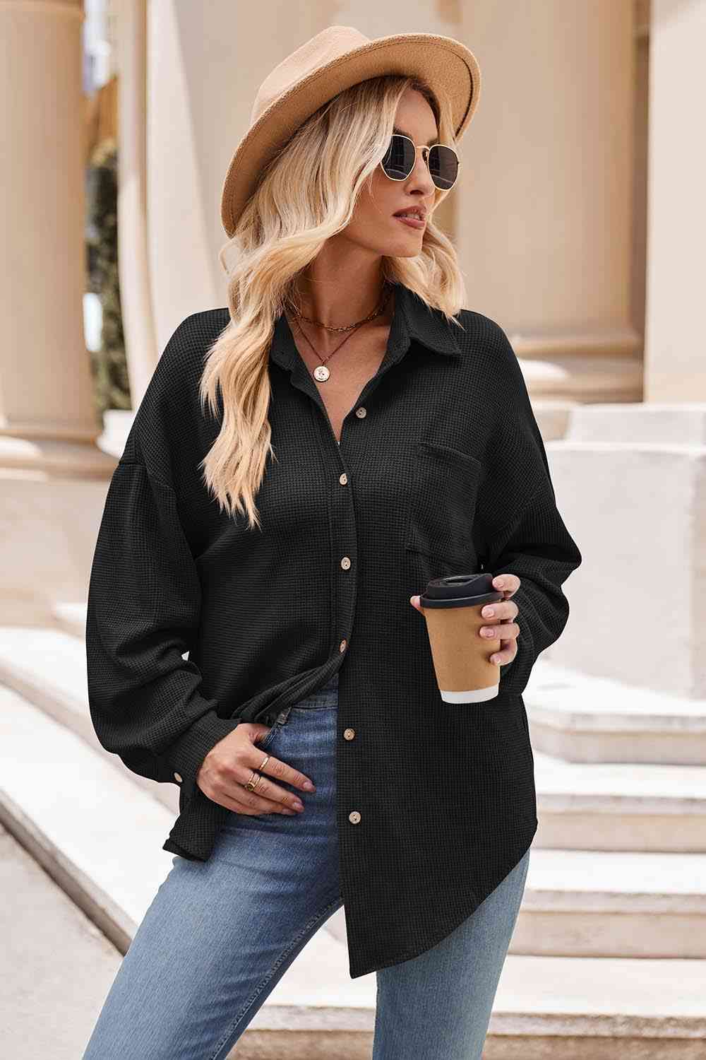 Collared Neck Dropped Shoulder Shirt