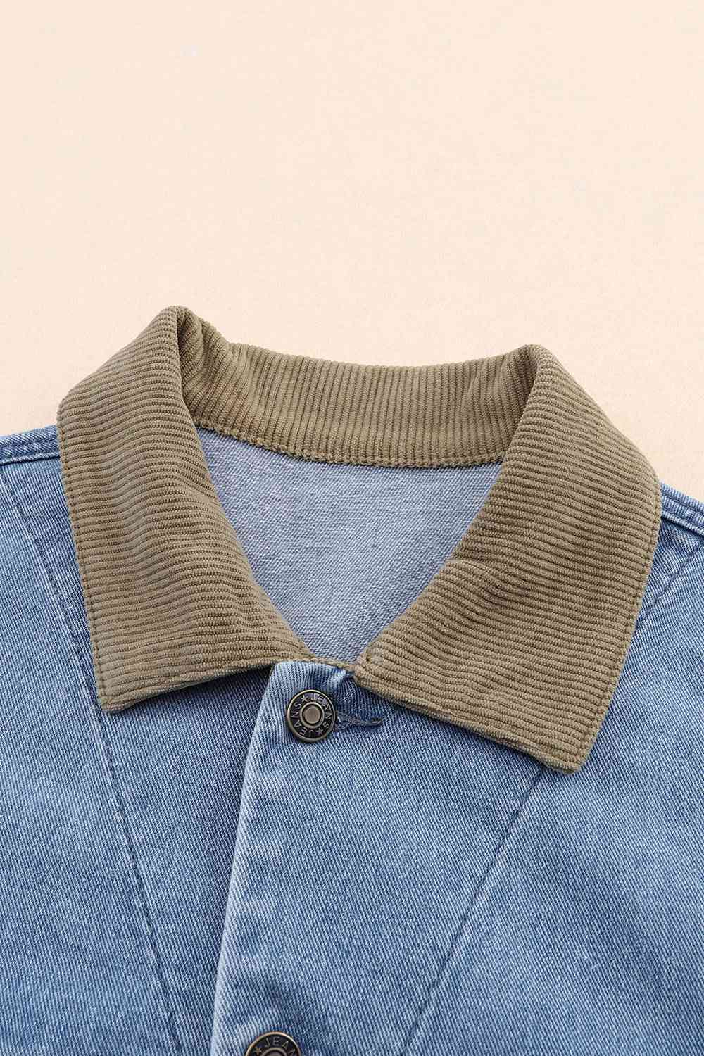 Collared Neck Button Front Denim Jacket