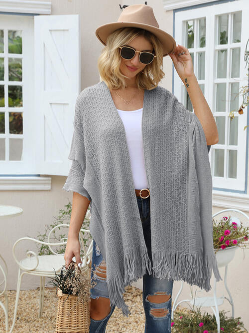 Fringe Hem Open Front Cardigan