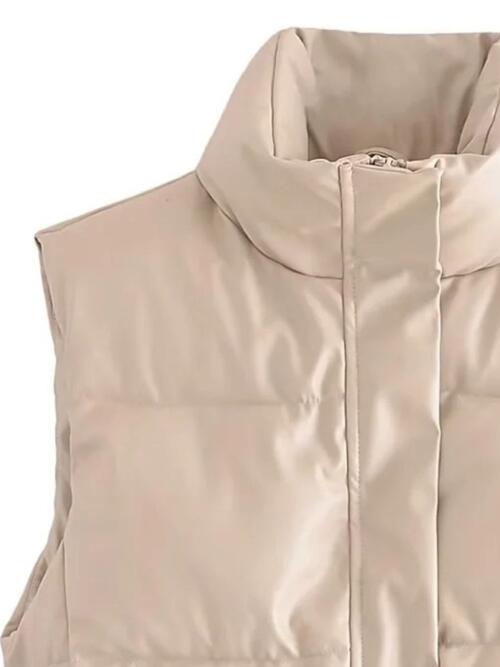 PU Leather Zip Up Drawstring Vest