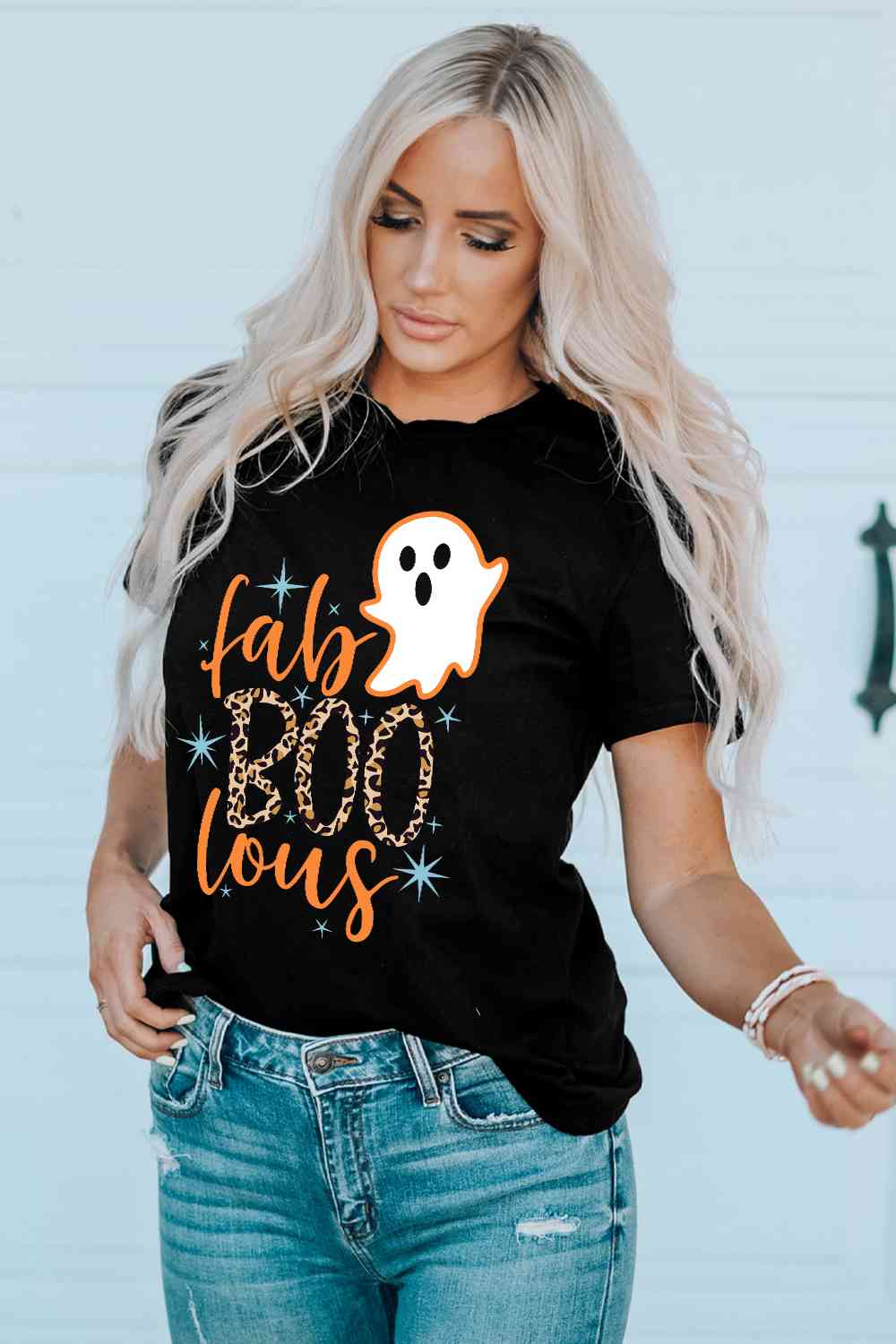 Round Neck Short Sleeve Ghost Graphic T-Shirt