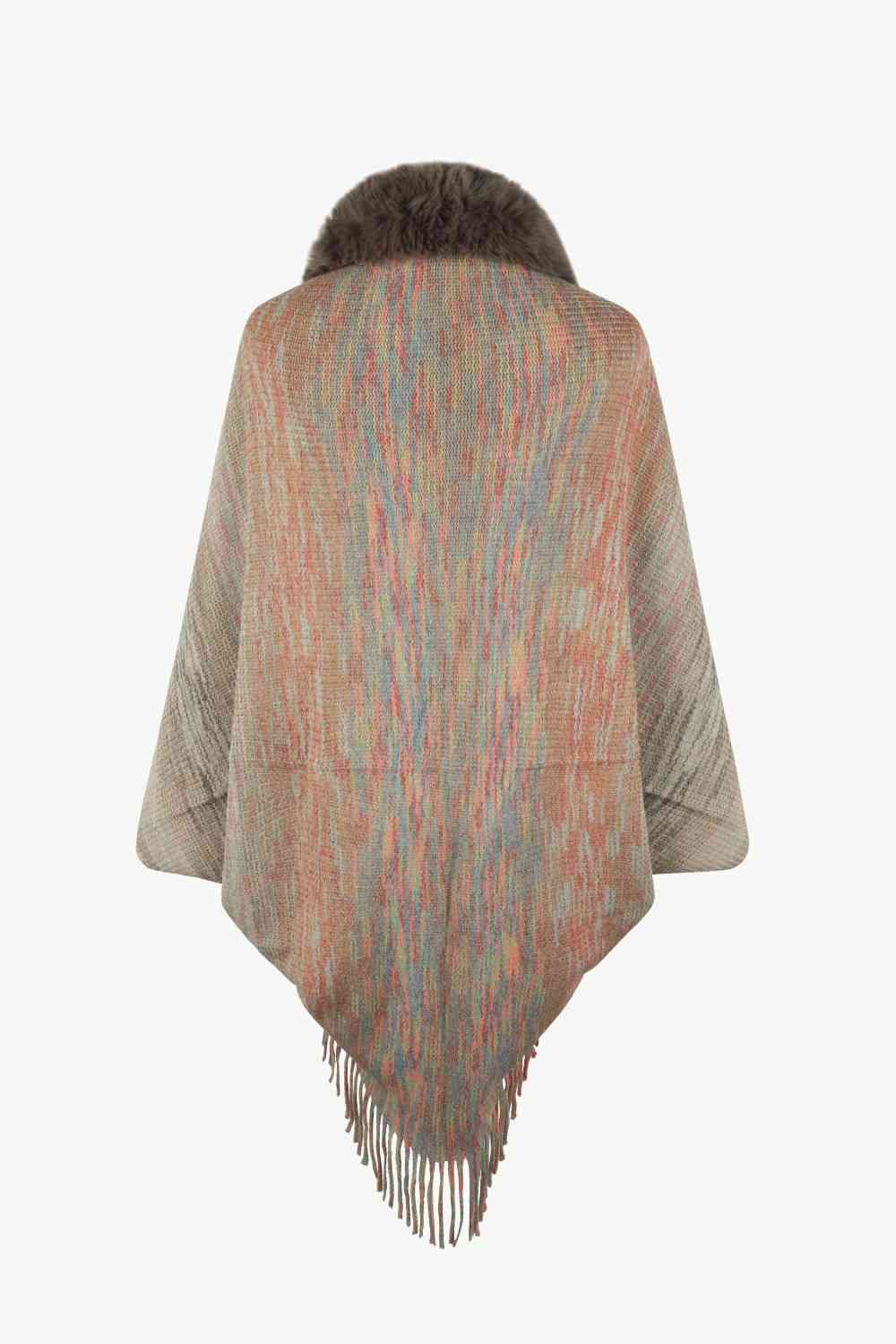 Open Front Fringe Hem Poncho