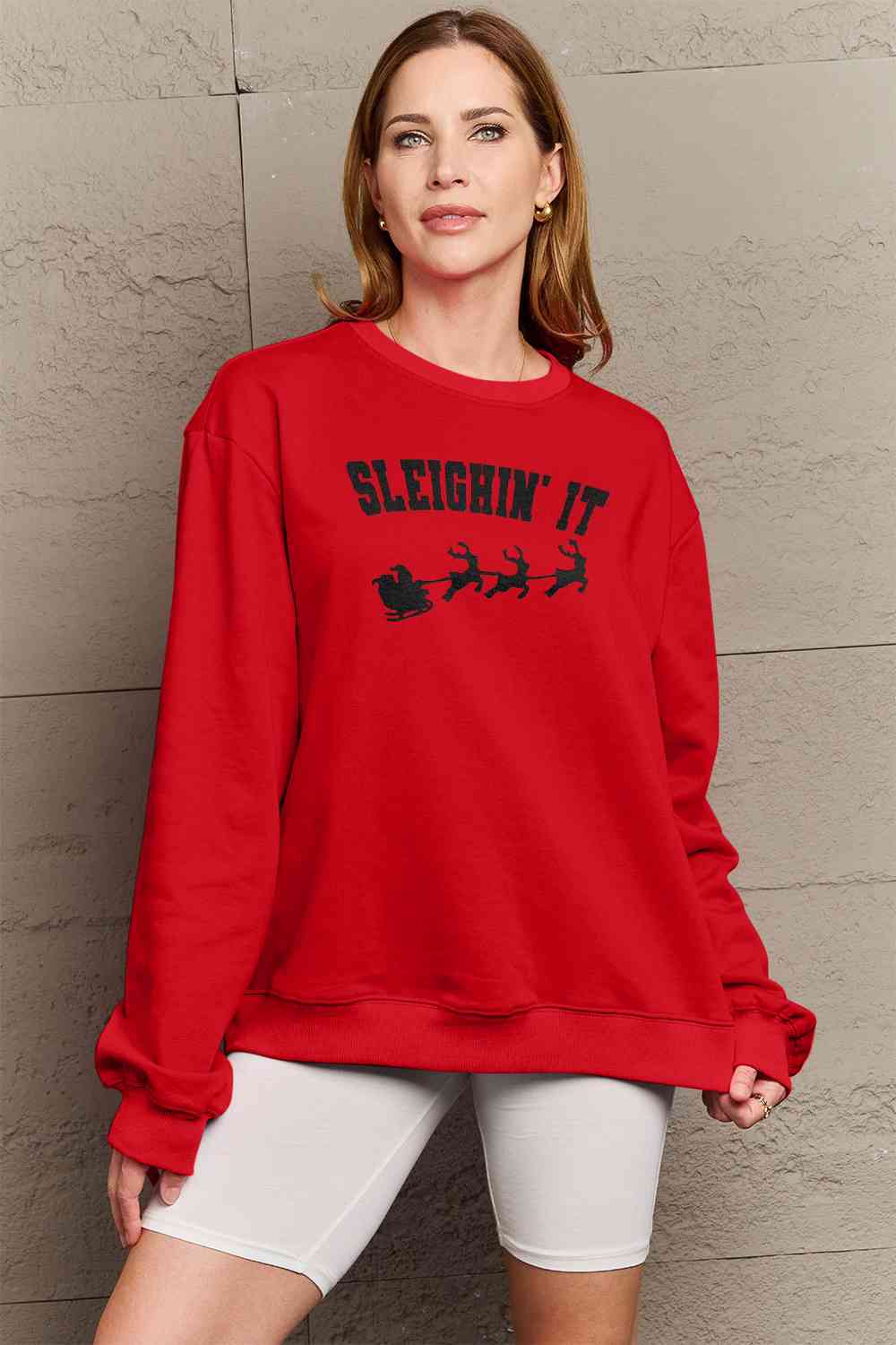 Simply Love Full Size SLEIGHIN' IT Graphic Sweatshirt